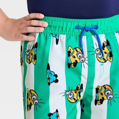 Boys' Minions Cabana Striped Swim Trunks - Green M