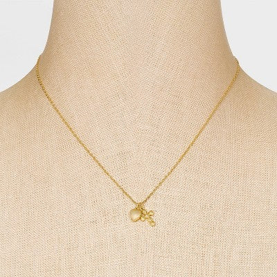 14K Gold Dipped Puff Heart and Cross Pendant Necklace - Gold
