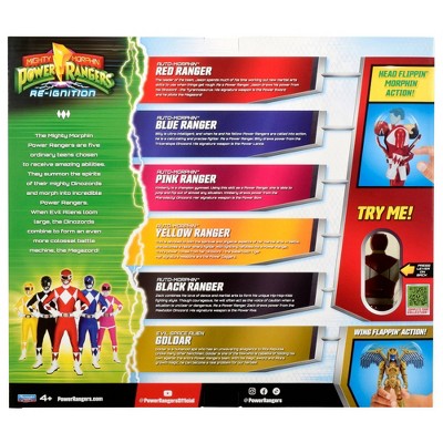 Mighty Morphin Power Rangers Re-Ignition Auto-Morphin 6pk Battle Set with Red, Blue, Pink, Yellow, Black Rangers + Exclusive Goldar