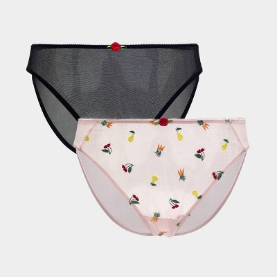 Parade Women's 2pk Silky Mesh Fashion Cheeky Underwear - Farmers Market/Eightball S: Recycled Nylon, Mid Rise, Cotton Gusset