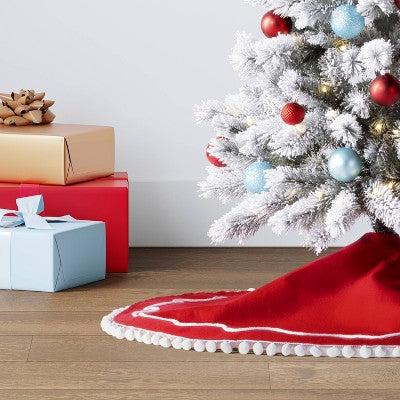 48" Christmas Red Felt Tree Skirt with White Wavy Border and Pom Trim - Wondershop (LOCAL PICKUP ONLY)
