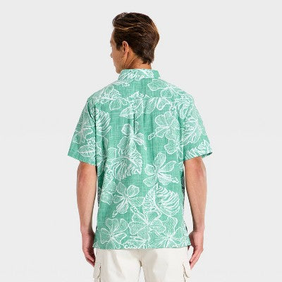 Men's Hibiscus Button-Down Shirt XL