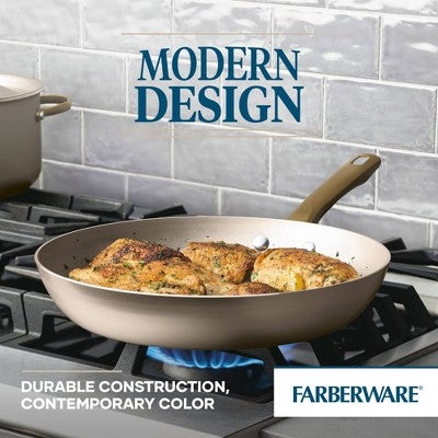 Farberware Radiant 12" Nonstick Open Skillet: Dishwasher-Safe, Gas & Electric Compatible, Phenolic Handle, Beige