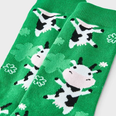 Women's Lucky Cow St. Patrick's Day Crew Socks - Green 4-10