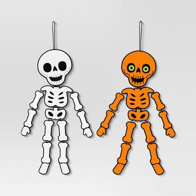 2pk Felt Hanging Skeletons Orange and White Halloween Decorative Figurines - Hyde & EEK! Boutique
