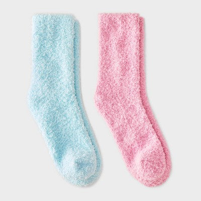 Kid's Cotton Candy Christmas 2pk Cozy Crew Socks - Pink/Blue 2-5