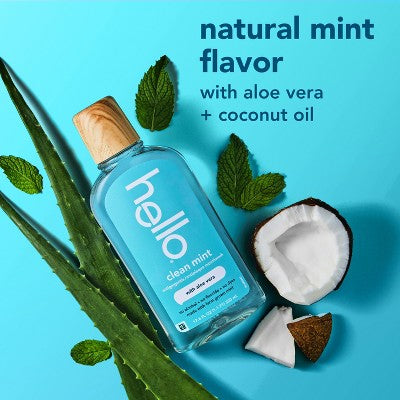 hello Alcohol Free Mouthwash with Aloe Vera - Flouride Free Mouthwash - Clean Mint - 17.6 floz