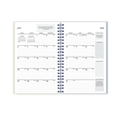 Blue Sky Weekly/Monthly Spiral Planner 5"x8" Printed Dylan Blue Check Swirl