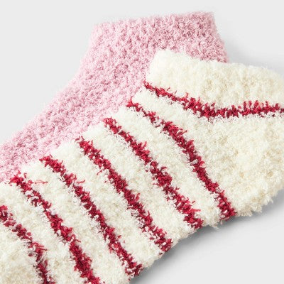 Women's 2pk Striped Chenille Cozy Socks - Auden Raspberry/Rose Pink 4-10