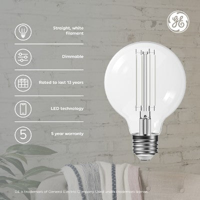 GE Household Lighting 60W LED G25 Pearl RLX CL 2ct Soft White
