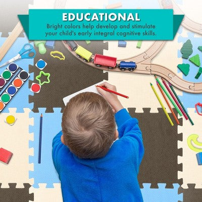 ProsourceFit Kids Solid Floor Play Mat 3/8-in, 36 Sq Ft - 36 Tiles, Blue/Brown/Beige (LOCAL PICKUP ONLY)