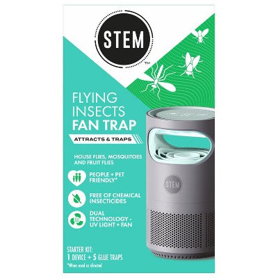 STEM Electric Fan Fruit Fly, Gnat & Fly Trap Starter Kit - 1 Unit + 5 Glue Traps: Non-Toxic, Safe for Kids & Pets, Electric Powered