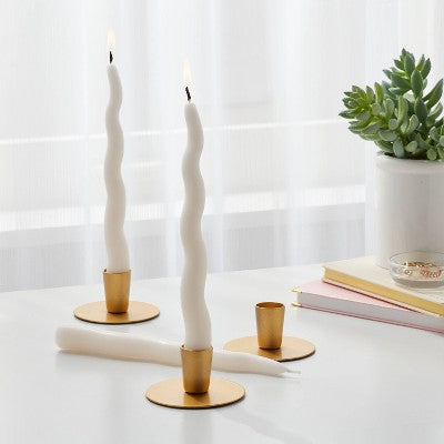 6pk Taper Candle Set White Wavy - Room Essentials