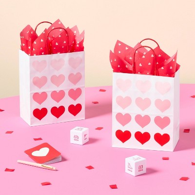 4pk Small Valentines Day Hearts Gift Bag White/Pink/Red - Spritz