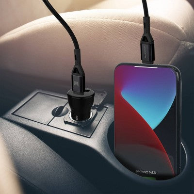 Monster 35W Dual Port 6' Long Cable Car Charger Bundle 1 USB-C and 1 USB-A Port