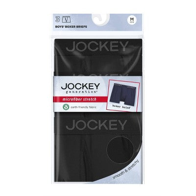 Jockey Generation Boys' 3pk Microfiber Boxer Briefs - Black S: Lightweight Mid Rise Underwear