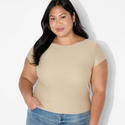 Women's Short Sleeve Boatneck T-Shirt Wild Fable Khaki XXL