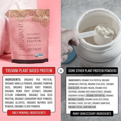 Truvani Organic Plant Based Vegan Protein Powder - Vanilla Chai - 8.75oz/10 Servings: Gluten-Free, Non-GMO, Dairy-Free, 20g Pea Protein