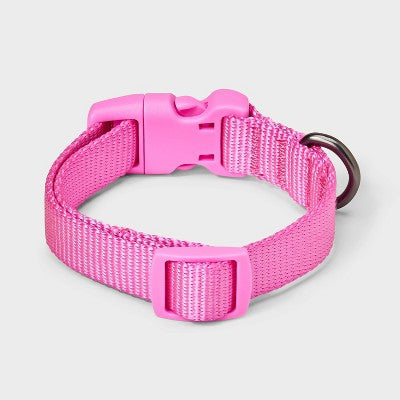 Basic DTM Adjustable Length and Reinforced Stitching Dog Collar - S - Pink - Boots & Barkley