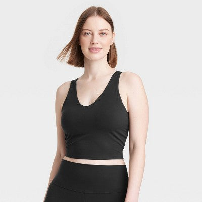 Women's Flex Light Support V Neck Cropped Sports Bra Black XS