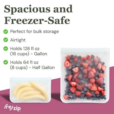 (re)zip Reusable Leakproof 2 Gallon and 2 Half Gallon Refrigerator and Freezer Bags - 4-pc