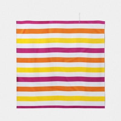 60"x60" Microfiber Multi Striped Beach Blanket with Snapable Strap Pink/Orange/Yellow - Sun Squad