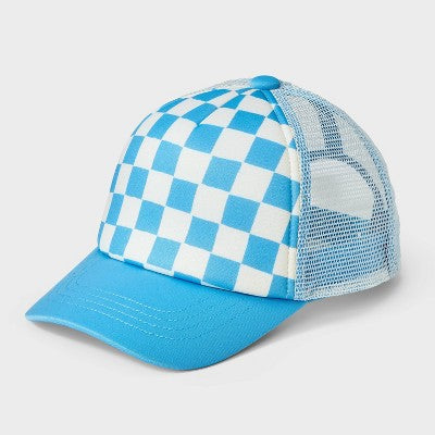 Boys' Checkered Baseball Hat - Cat & Jack?Blue/White: Lightweight, Adjustable, Partial Lining, Hand Wash, Kids One Size