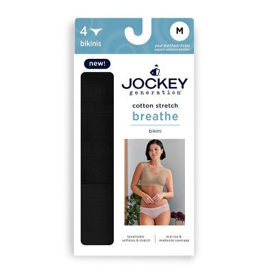 Jockey Generation Women's 4pk Cotton Stretch Breathable Bikini Underwear - Black S