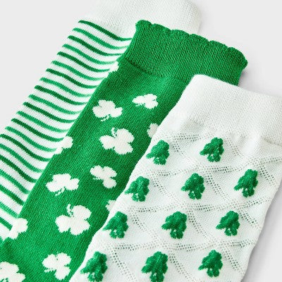 Women's Textured Shamrocks St. Patrick's Day 3pk Crews Socks - Ivory/Green 4-10
