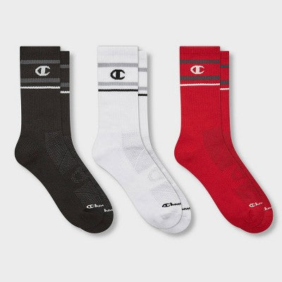 Champion All Sport Performance Crew Socks 3pk - Black/White/Red L
