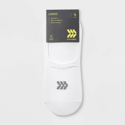 Women's Lightweight 4pk Liner Socks - All In Motion White/Black 4-10: Moisture Wicking, Arch Support