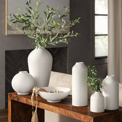 Modern Textured Ceramic Floor Vase White - Threshold