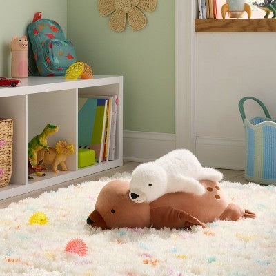 Seal and Baby Weighted Plush Kids' Throw Pillow Brown - Pillowfort
