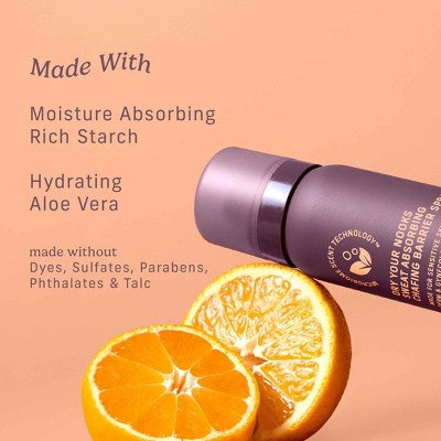 Niches & Nooks Sweat Absorbing Intimate pH Balanced Chafing Barrier Feminine Spray - Soft Clementine - 2oz