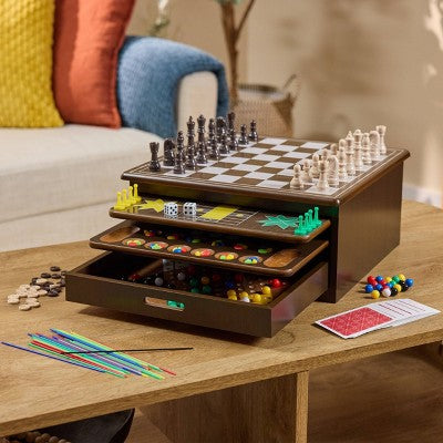Game Gallery 12 Classic Games in Wooden Storage House, Styles May Vary