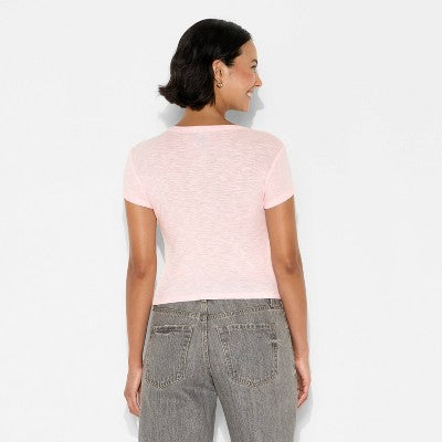 Women's Short Sleeve Roundneck T-Shirt - Wild Fable Pink Food S