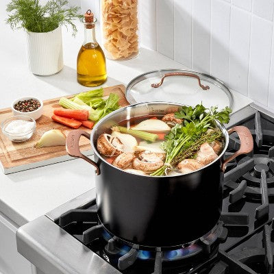 Cuisinart 8qt Classic Stainless Steel Matte Black Stock Pot with Cover Blushed Bronze Handle: 10.5" Diameter, Dishwasher-Safe