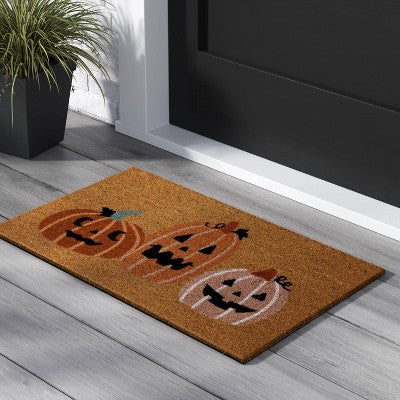 1'6"x2'6" Halloween Stacked Jack O Lanterns Coir Doormat Orange - Hyde & EEK! Boutique (LOCAL PICKUP ONLY)