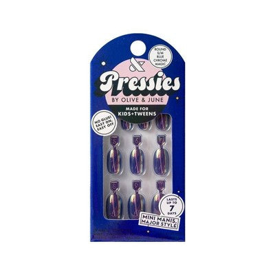 Olive & June Kids' Press-On - S/M - Blue Chrome Magic - 28ct