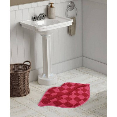 20"x30" Checkered Lips Non Skid Bath Rug Pink - NatureStep