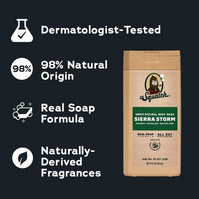 DR. SQUATCH Men's Rapids Non-Exfoliating Body Wash - Sierra Storm - 14 fl oz: Basic Cleansing, Whole Body, Gel, Normal Skin