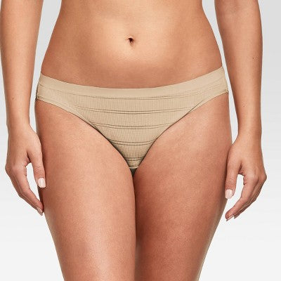Hanes Premium Women's 4pk Breathable Ribbed Bikini Underwear - White/Beige/Black XL: Tagless, Low Rise, Elastic Waistband