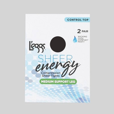 L'eggs Sheer Energy Women's Control Top 2pk Pantyhose - Black M