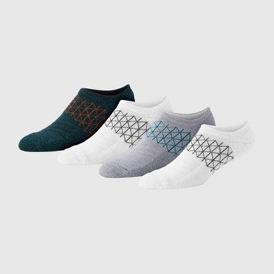 Hanes Men's 3pk +1 Absolute Active Cushioned Super No Show Socks - White/Heathered Black/Heathered Gray 6-12: Arch Support, Seamless Toe