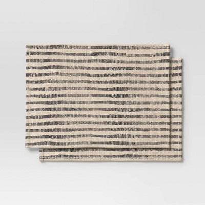 2pk Placemat Khaki/Black Striped - Threshold