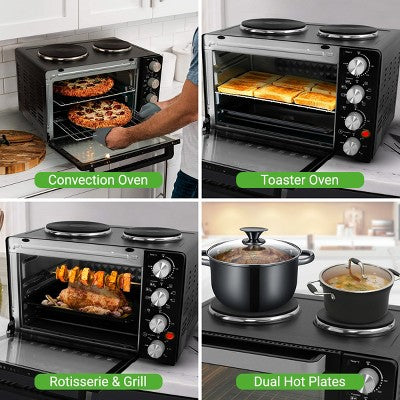 NutriChef 30+ Quart Countertop Convection Oven Cooker - 1500W Heating, Rotisserie, Dual Hot Plates, 120V - Black (LOCAL PICKUP ONLY)