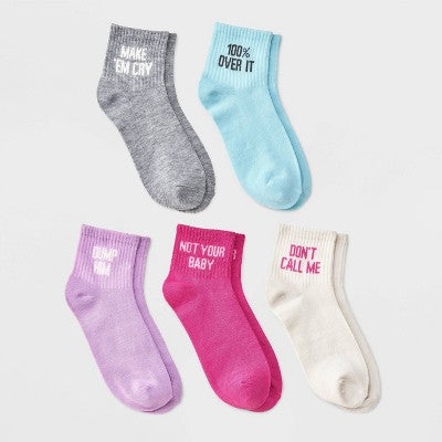 Women's Valentine's Day Ribbed 5pk Ankle Socks - Lavender 4-10