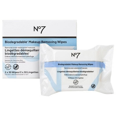 No7 Biodegradable Unscented Makeup Removing Wipes Dual Pack - 60ct