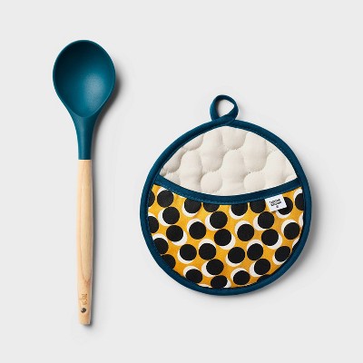 Dot Pot Holder with Teal Spoon Gift Set - Tabitha Brown for Target: Kitchen Utensil Set, Hand Wash, Heat-Safe to 400F