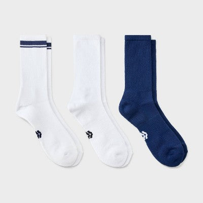 Men's Striped Tonal Varsity 3pk Crew Socks - All In Motion Navy 6-12